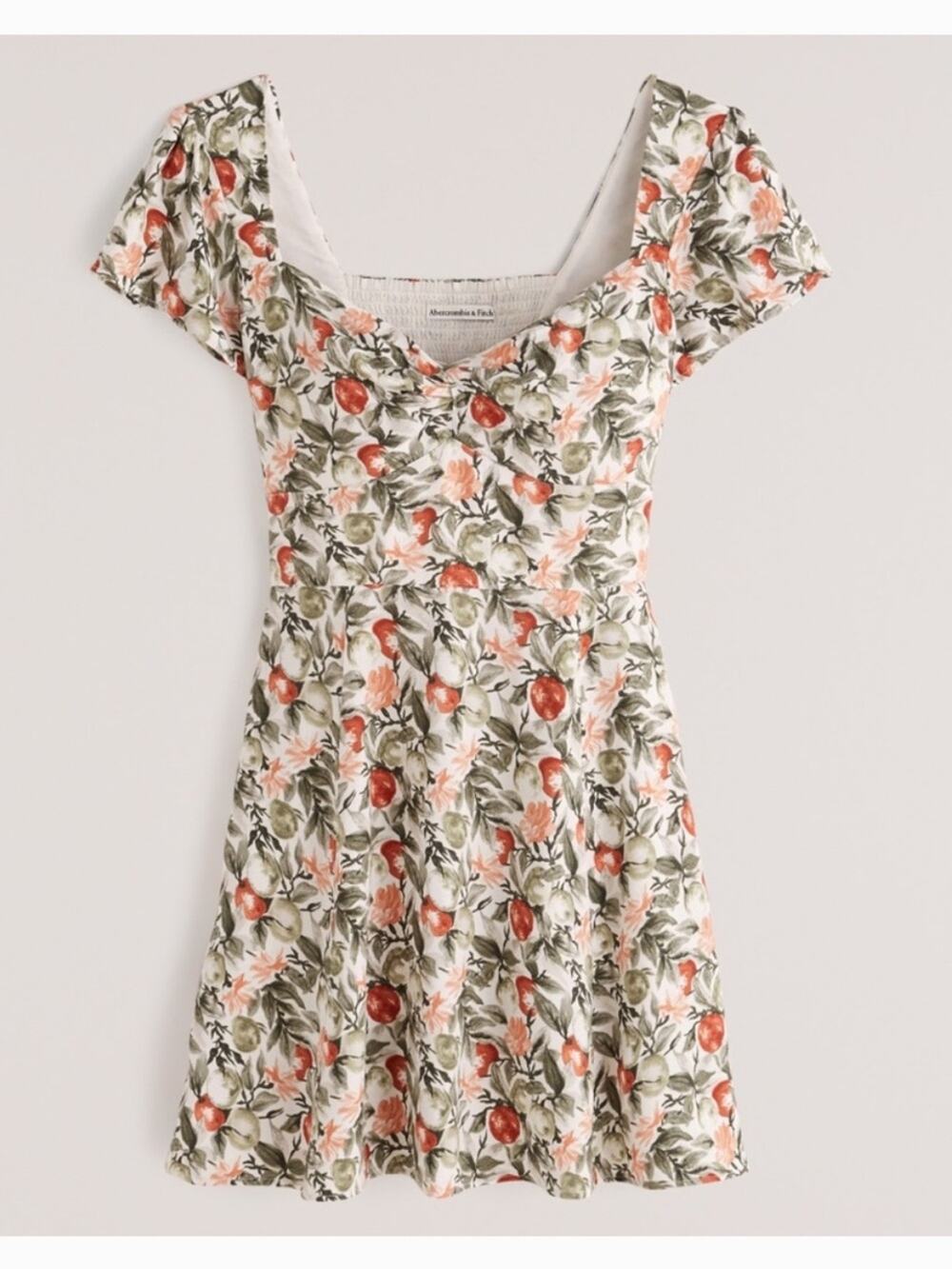 Abercrombie & Fitch Fruit Print Short Sleeve Sweetheart Babydoll Mini Dress Sm